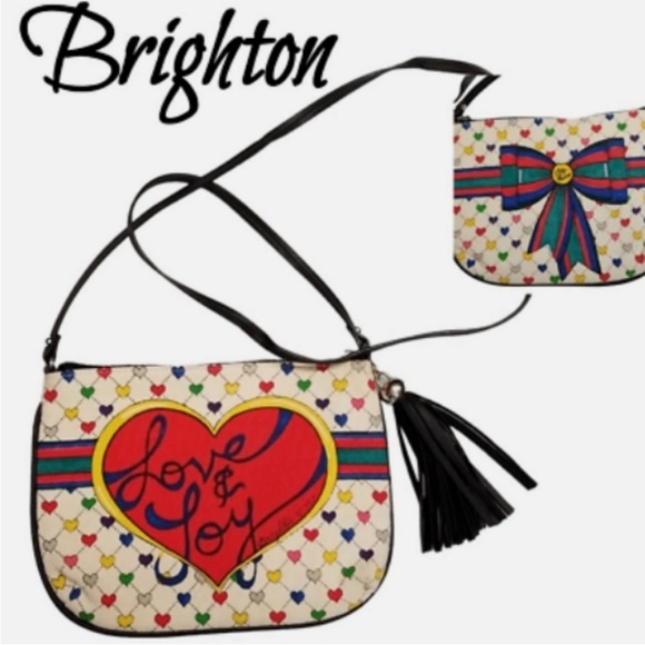NWT Brighton Bag Holiday Love & Joy Crossbody Pouch Artsy Rainbow Hearts Purse - Picture 5 of 13